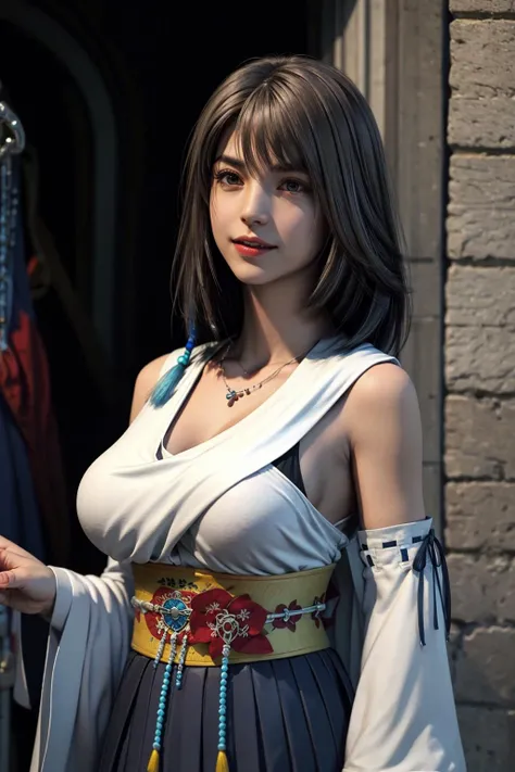 masterpiece, high quality, 8k, best quality, in front of the temple, outdoors,morning,day, sunlight, looking at viewer, wear a kimono, cleavage, big boobs, 1girl, masterpiece, absurdres , cinematic lighting,extremely detailed CG unity 8k wallpaper, cowboy shot, beautiful face, detailed face