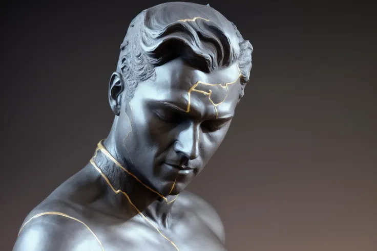 a statue of a handsome man by KintsugiBust <lora:KintsugiBust:0.9>