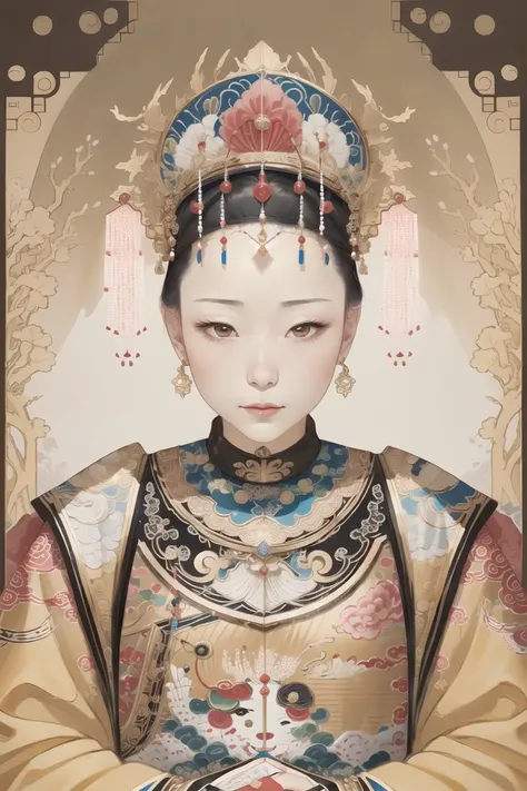 best quality, highres, painting of 1 female, <lora:Xiang:0.8>, xiaoxiang, ornate chinese clothes, elaborate jewelry crown, qingstyle