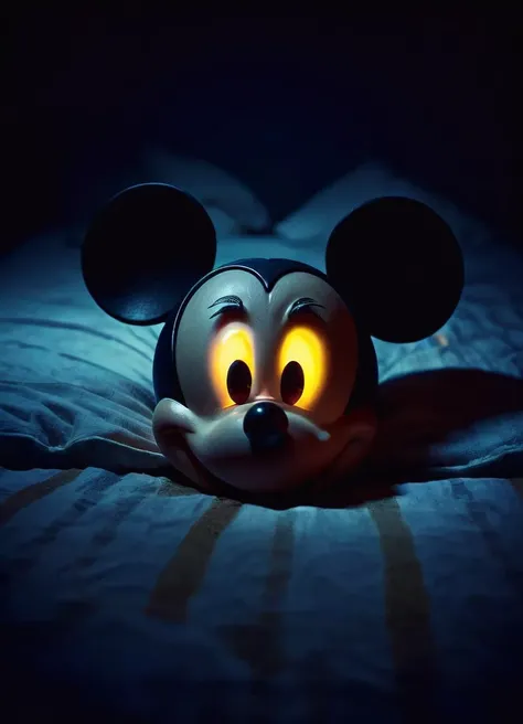 <lora:ral-ertmsphr:0.65> ral-ertmsphr, Mickey Mouse under the bed, glowing Eyes, at night