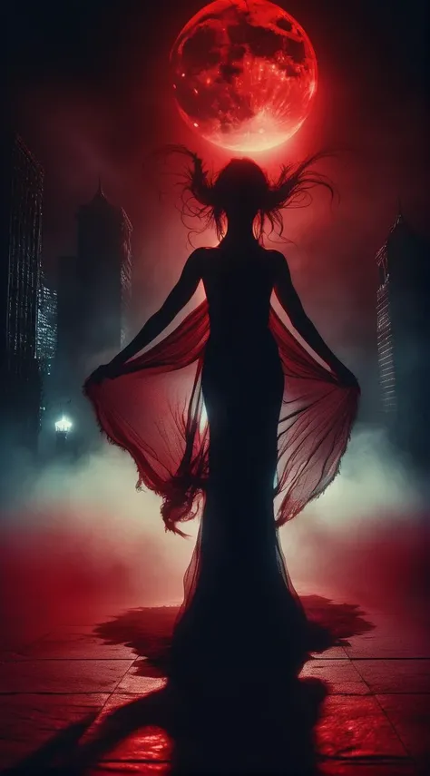 ral-ertmsphr night dancing demonic dance dancer of the goddess Lilith, illuminated with red, mystical contra light, dark figure, in the background a city of shadows barely visible, expressive, non-standard film frame, surreal<lora:ral-ertmsphr:0.8>