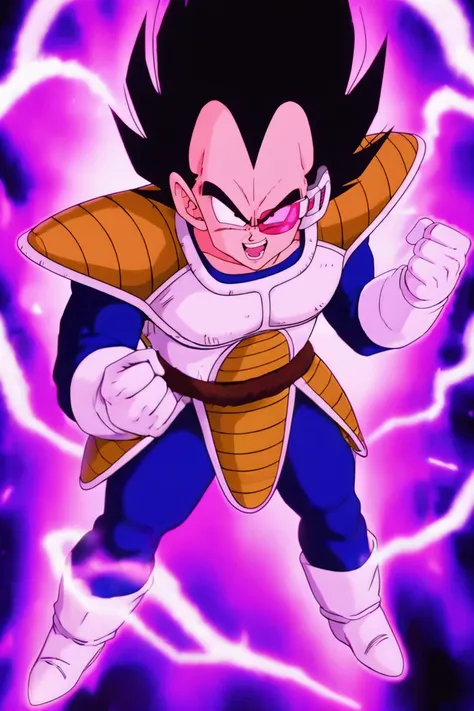 source_anime, score_9, score_8_up, score_7_up, anime screencap,8k, absurd res,
vegeta, solo, looking at viewer, smile, open mouth, black hair, gloves, 1boy, white background, tail, full body, male focus, boots, teeth, white gloves, armor, white footwear, spiked hair, evil smile, aura, saiyan armor, powering up, blue bodysuit, monkey tail, outstretched hand, red eyewear, plate shielding, scouter, tail belt, squating, v-shaped eyebrows
<lora:vegeta_pony_v1:0.8>