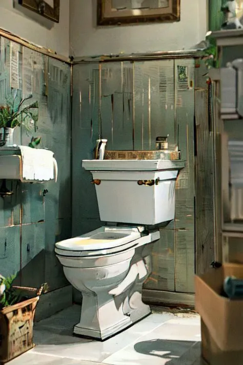 (otherworldly), highly insanely detailed, masterpiece, top quality, best quality, highres, 4k, 8k, RAW photo, (very aesthetic, beautiful and aesthetic), <lora:Life on the toilet:0.8>, newspaper, yellow cat, toilet use, squat toilet, toilet, (fantasy world)