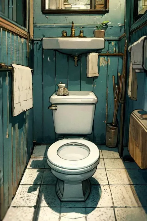 (otherworldly), highly insanely detailed, masterpiece, top quality, best quality, highres, 4k, 8k, RAW photo, (very aesthetic, beautiful and aesthetic), <lora:Life on the toilet:0.3>, newspaper, yellow cat, toilet use, squat toilet, toilet, (fantasy world)