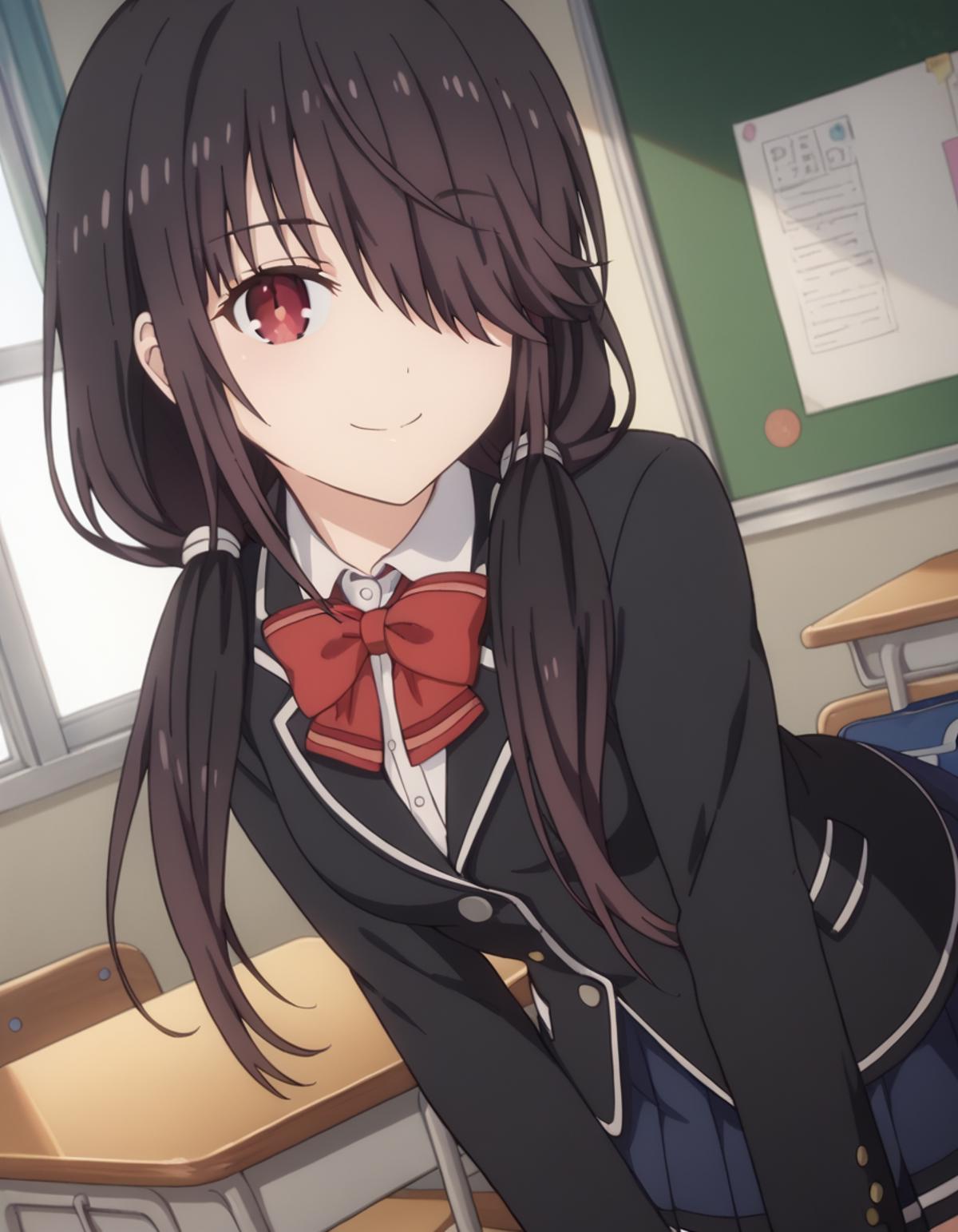 Anime girl with long hair and red eyes in a classroom - SeaArt AI