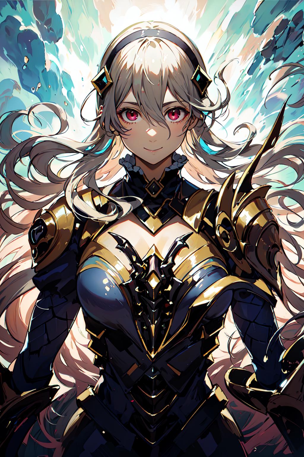 A woman with long hair and a sword in a blue dress（corrin (fire emblem ...