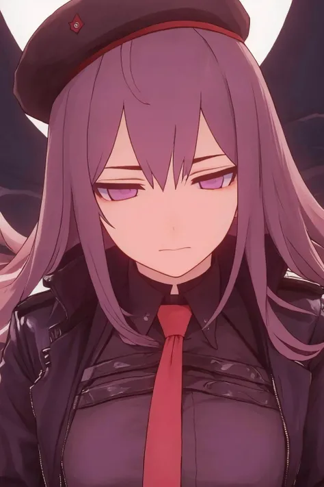 masterpiece, best quality, 1girl, solo, <lora:rapi-nikke-richy-v1:1> rapi \(nikke\), rapidef, hat, <lora:kafka eyesonly2:1> purple eyes, (furrowed brow:0.7), empty eyes,