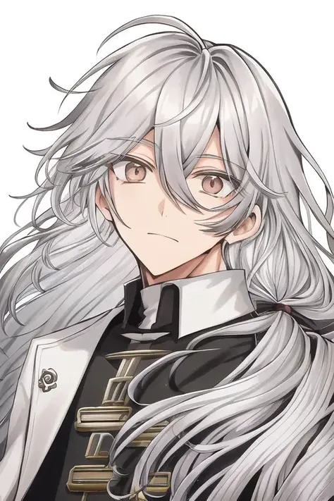 1boy,long hair, silver hair,grey eyes,red bow, <lora:clamp-tsubasa-style-000004:1>