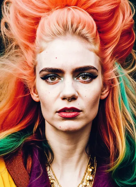 portrait of sks woman in Vienna, at the Schoenbrunn Palace, by Flora Borsi, style by Flora Borsi, bold, bright colours, ((Flora Borsi)), by Ansel Adams, <lora:locon_grimes_v1_from_v1_64_32:1>