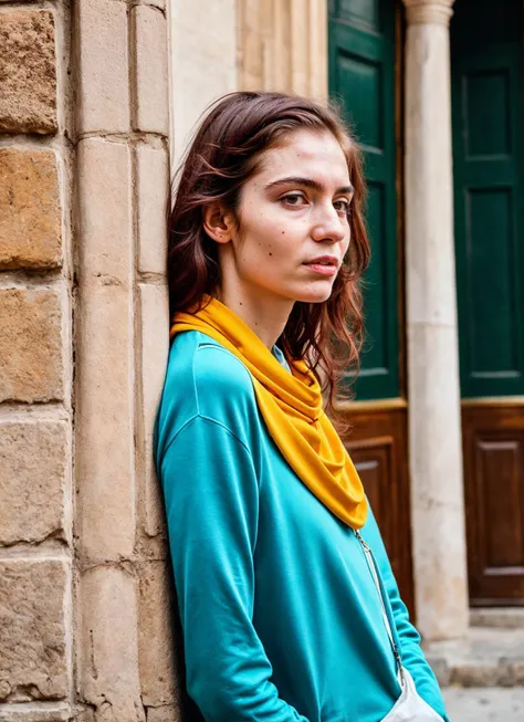 portrait of sks woman in Istanbul, at the Hagia Sophia, by Flora Borsi, style by Flora Borsi, bold, bright colours, ((Flora Borsi)), by William Eggleston, <lora:locon_grimes_v1_from_v1_64_32:1>