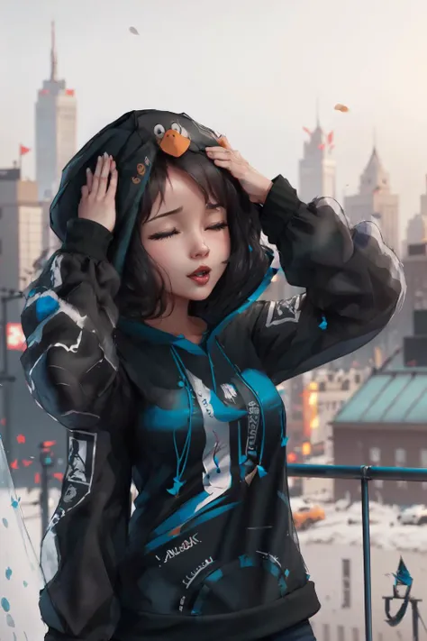 Highly detailed, High Quality, Masterpiece, beautiful, sharp focus, shiny skin, best quality, perfect anatomy:1.4, high detailed, 8k, highres, lineart, sketch, (masterpiece:1.4), (highest quality:1.4), (sharp focus:1.2), (colored:1.3), (digital painting:1.1), 8k wallpaper, (tight gap:1.2), arch linux-chan, black hair, blue eyes, hood up,<lora:Char_Meme_ArchLinuxchan:0.9>, hahetobleh, from above, hands on own head, closed eyes, tongue, <lora:Pos_AhEtoMemePose:0.8>