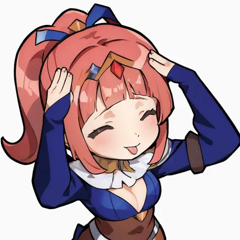 masterpiece, best quality, 1girl, solo, standing, cute, chibi, <lora:DarkCabalChibiStyle:1> white background, simple background, <lora:ahetobleh-nvwls-v1-final:0.8> <lora:darkmage-fe-richy-v1:0.8> darkmage, bodystocking, cleavage, ahetobleh, tiara, hands on own head, closed eyes, tongue, from above, <lora:feliciaflora-nvwls-v1-final:0.8> fefelicia
