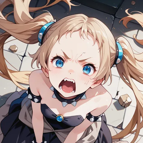 score_9, score_8_up, score_7_up, source_anime, rating_explicit BREAK solo, yelling, from above, shattered concrete, <lora:bowsette_dress-PD-1.0:0.8> bowsette dress, <lora:sanae-dekomori-s2-ponyxl-lora-nochekaiser:0.8> sanae dekomori, long hair, blue eyes, blonde hair, twintails, very long hair,