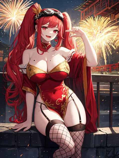((A sexy and beautiful woman holding a wine glass and looking at me on the terrace)), ((The cutest 22-year-old beauty)), Charming smile, ((Fireworks in the background) ), ((Very long hair) ), ((One piece with a lot of exposed parts)), ((Rich bust)), Gradient eyes, Seductive makeup, Single view, NFFSW, UHD, Retina, Masterpiece, Accurate, Anatomy Scientifically correct, textured skin, super detail, high detail, high quality, award winning, highest quality, high resolution, 1080P, HD, 4K, 8k, 16k