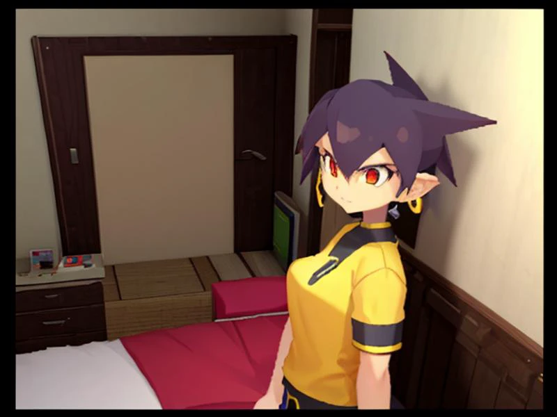 (3d \(artwork\):1.2),<lora:Megaman_Legends_2_Style>,megaman legends 2,ps1,psx,(pixelated:1.2),
solo,female,black hair,(yellow shirt:1.2),(red eyes:1.2),
bedroom,close-up,headshot portrait,