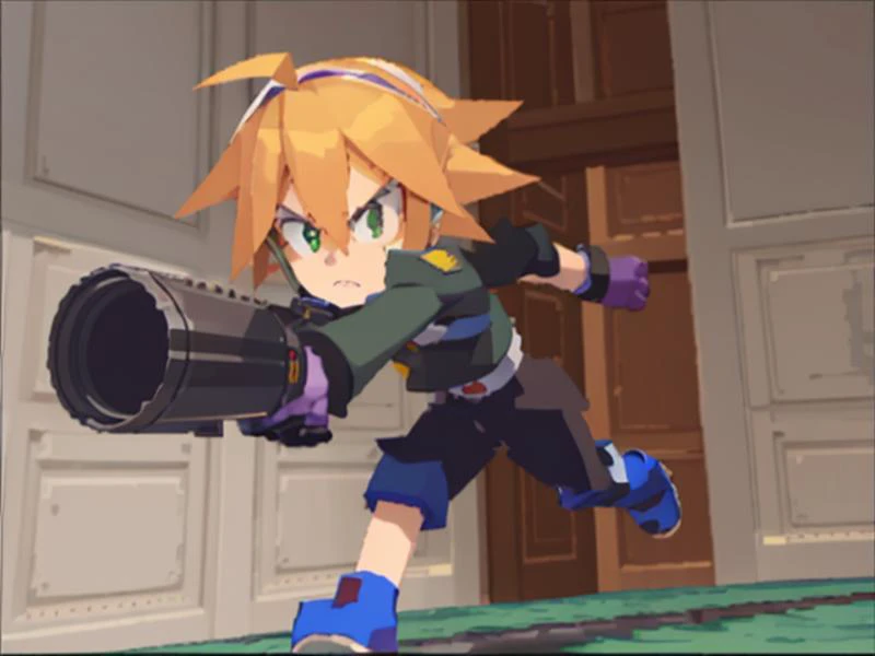 (3d \(artwork\):1.2),<lora:Megaman_Legends>,megaman_legends,(Lowpoly:1.1),PS1,pixelated,
Running,shooting gun,
1boy,short hair,blonde hair,purple eyes,ahoge,blunt bangs,spiky hair,black jacket,white shorts,holding gun,angry,(looking at viewer:1.2),(close-up:1.2),