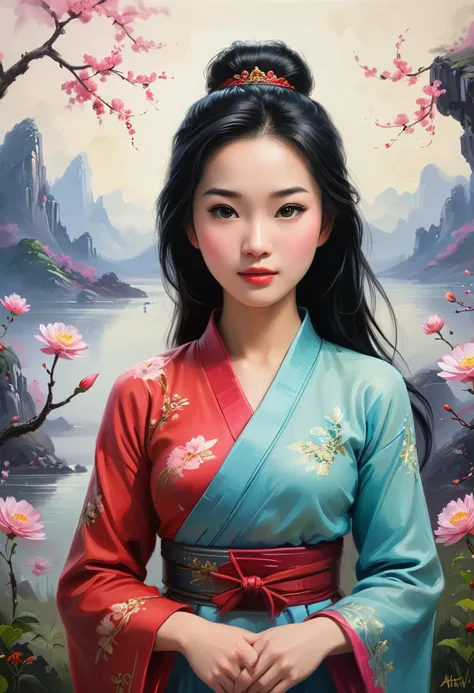 masterpiece, oil painting of Disney Princess Mulan, in the style Primitivism