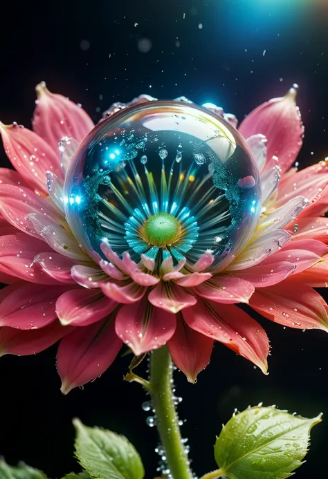 macro photo, AWESOME sparkling magical fantasy cosmic glass flower, dewdrop, Heavenly, beautiful, ultra detailed, ultimate details, amazing details, super sharp details, masterful, (masterpiece:1.2), intricate details, best quality, high quality, rich vibrant vivid colors, ultra high res, cinematic still, 4k, 8k uhd, extremely intricate, extremely detailed, amazing, fine detail, high resolution, perfect, wonderful, ultrarealistic, photorealistic glowing, shine, shiny