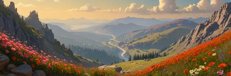 [by Maurice Prendergast and Hugh Ferriss:9], octane render, landscape of a 1900'S (on a mountain looking down to aa mysterious town in the style of a mix between neo-romanticism painting  , hard lighting vibrant colors , , intricate Michael Whelan and Pixel Art  , hard lighting and global illumination Zoom Blur , , fluid John Howe  , :1.2) , flowers, at Midday, Minimalism Art, BW