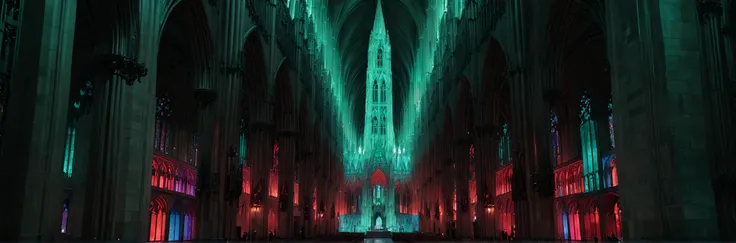 glitter texture, Colorful, Wonder, anaglyph effect, a sprawling futuristic city, ((agricultural)) from inside of a St. Patrick's Cathedral, Horror, <lora:Dark realism:1> dark realism