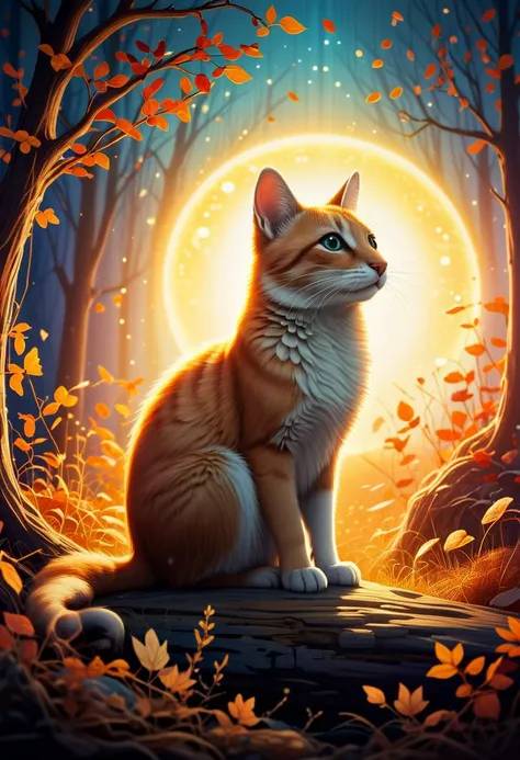 autumn, ink painting, acrylic, cute animal, sunrise, 2d, flat, cute, adorable, vintage, art, fairytale, storybook detailed illustration, cinematic, ultra highly detailed, tiny details, beautiful details, mystical, luminism, vibrant colors, complex background, stunning, energy, molecular, textures, iridescent and luminescent scales, breathtaking beauty, pure perfection, divine presence, unforgettable, impressive, breathtaking beauty, volumetric light, auras, rays, vivid colors reflects, magnificent, celestial, ethereal, epic, magical, dreamy, chiaroscuro, atmospheric lighting, 
