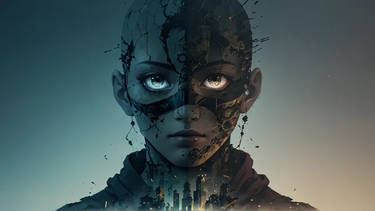 anime key visual, Zen "The Embodiment of The arcane", at Dawn, Nostalgic lighting, made of Stone, by Tsutomu Nihei, Satoshi Kon, robot, <lora:Double_Exposure:1> double exposure