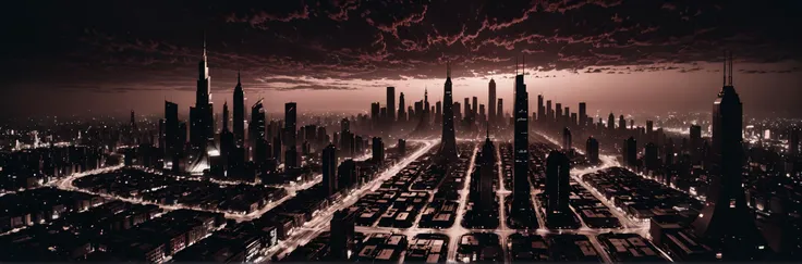 BW, Ambrotype, a sprawling futuristic city, agricultural, Swirling Maroon, Shin Hanga, Romantic, volumetric lighting, <lora:Dark realism:1> dark realism