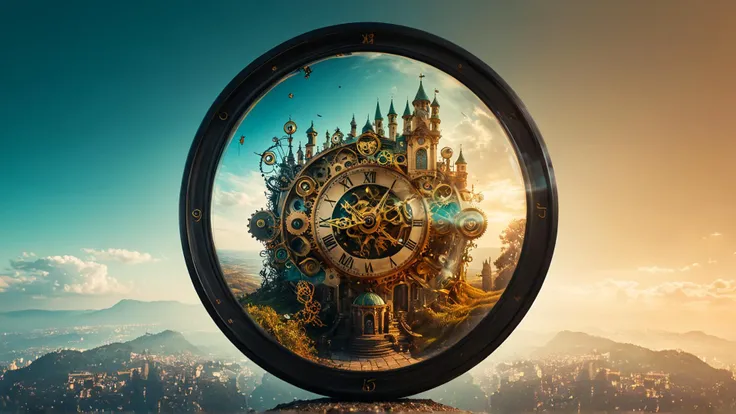 photograph, fairy tale, Clockwork "The Manifestation of Structure", horizon-centered, detailed, masterpiece, Frightening, Intentional Camera Movement, Iphone X, Depth of field 270mm, CMYK Colors, ethereal, intricate, photography, <lora:Double_Exposure:1> ((double exposure))