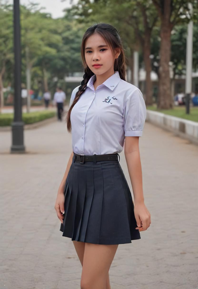 A woman in a skirt and shirt is posing for a picture - SeaArt AI