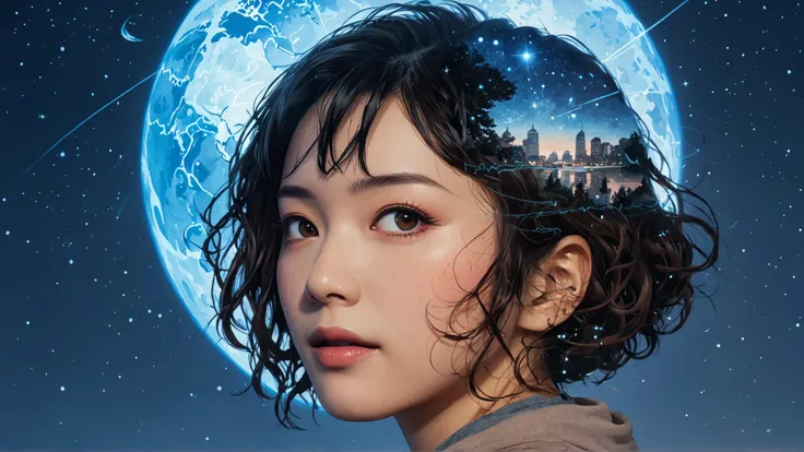 anime key visual, ("The World of Connection":1.2) , space, at Blue hour, Masterpiece, spotlit, designed by Audrey Kawasaki, Yuko Shimizu, <lora:Double_Exposure:1> double exposure