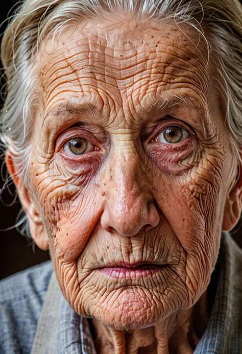 A portrait of an elderly person, with every wrinkle telling a story of a life well-lived, shot in natural light to capture the depth of expression and the soulful eyes that reflect wisdom and resilience.,