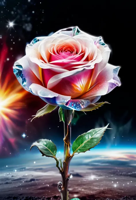 Masterpiece art of A crystal rose in space