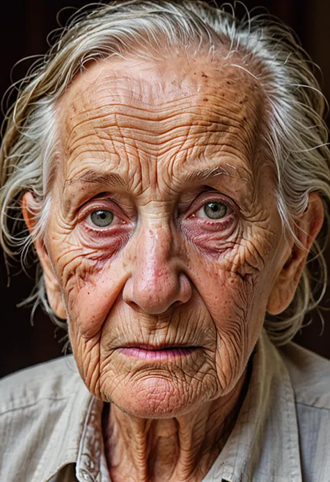 A portrait of an elderly person, with every wrinkle telling a story of a life well-lived, shot in natural light to capture the depth of expression and the soulful eyes that reflect wisdom and resilience.,