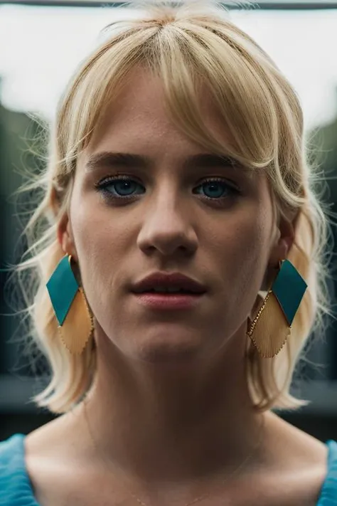 Realistic photo of a beautiful m4ck3nz13d-v1 woman,  1girl, solo, looking at viewer, blue eyes, (((blonde hair))), jewelry, upper body, earrings, lips, realistic, soft lighting, professional Photography, Photorealistic, detailed, RAW, analog, sharp focus, 8k, HD, DSLR, high quality, Fujifilm XT3, film grain, award winning, masterpiece<lora:m4ck3nz13d-v1:1.0>