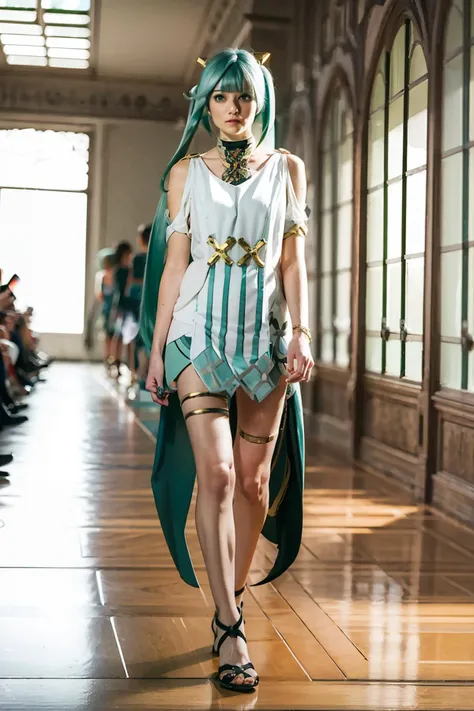 masterpiece, best quality, <lora:ts:1>,t-s,full body, <lora:çé²ç:1>,(bangs:1.3),faruzan \(genshin impact\), hair ornament, green hair, (twintails, long hair,:1.5) dress,full body