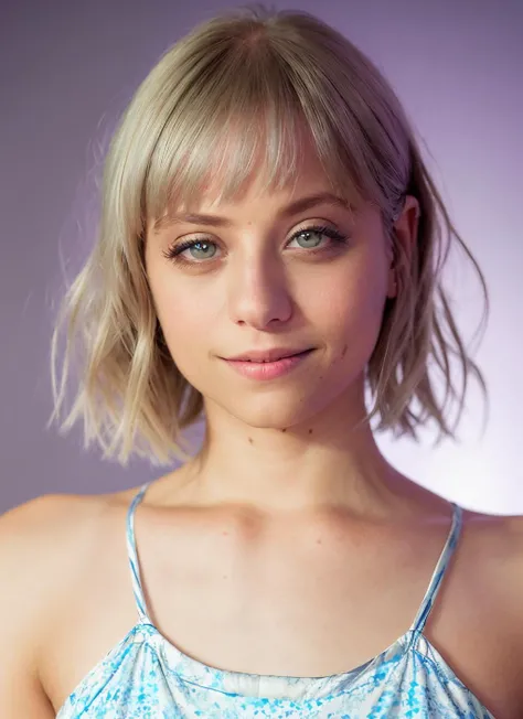 portrait of skswoman, happy , wearing sleepwear , with silver Bob , background simple epic (photo, studio lighting, hard light, sony a7, 50 mm, matte skin, pores, colors, hyperdetailed, hyperrealistic), <lyco:Michelle JennerV2:1.2>