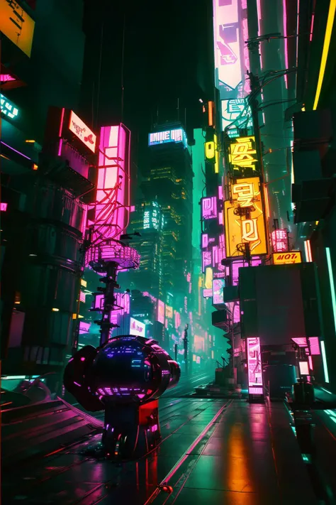 a city at night with neon lights and a neon sign in the foreground that says,'neon city ', Beeple, cyberpunk city, cyberpunk art, retrofuturism , 2077_Style