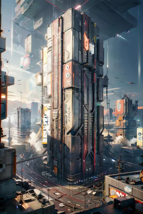 a futuristic building with a large screen and a car in the middle of the building and a lot of lights, Eve Ryder, unreal engine 5 rendered, concept art, retrofuturism, building, city, long_hair, scenery, 2077_Style, <lora:2077_Style:1>