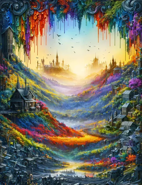 masterpiece illustration, detailed,DonMP41n717Bl4ck metropolis dwelling place in marsh biome <lora:DonMP41n717Bl4ck:1>