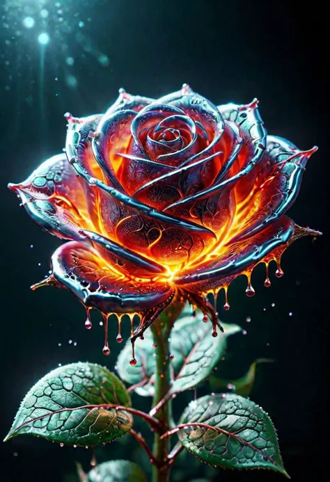 macro photo, sparkling magical fantasy glass rose dewdrop, very detailed, amazing quality, intricate, cinematic light, highly detail, beautiful, surreal, dramatic, galaxy fantasy colors