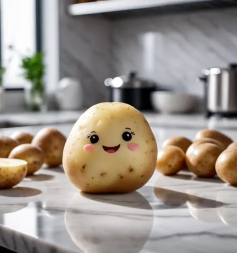 cinematic photo Photo of a potato that looks like a baby, laying on a marble table in a kitchen, <lora:add-detail-xl:0.5> . 35mm photograph, film, bokeh, professional, 4k, highly detailed