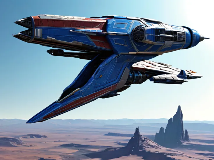 concept art of a cool sci-fi space ship, based on the Milano from Guardians of the Galaxy
high fidelity, clarity, realistic lighting, realistic shadows, Nikon 70d, 70mm, subsurface scattering, HDR, chromatic aberration, volumetrics dtx