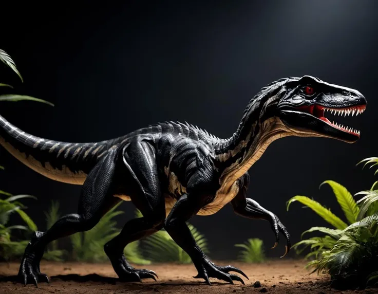 A perfect (full body venom/velociraptor hybrid:1.4) with black tentacles coming from the back, cinematic, 4k, 8k uhd, dslr, soft lighting, high quality, film grain