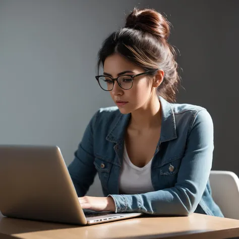 Full body shot photo of a woman looking down at her laptop and freaking out at what she sees on her screen, detailed eyes, detailed skin, shap focus,
high fidelity, clarity, realistic lighting, realistic shadows, Nikon 70d, 70mm, subsurface scattering, HDR, chromatic aberration, volumetrics dtx