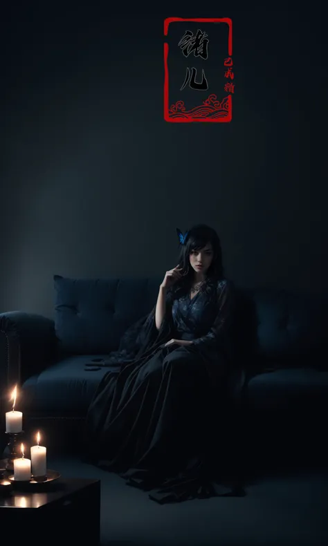 cinematic setsdark wallpaperwith a girl on a sofa surrounded by candles,
matte photo, dark gray and blue, dream-like atmospherebutterfly
Victoria black maid dress,Black transparent pantyhose,
<lora:cinematic sets_20231118021952-000018:0.9>