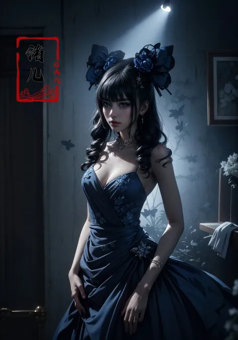 dark gray and blue,
 <lora:~Q?- Yvcinematic sets:0.8>