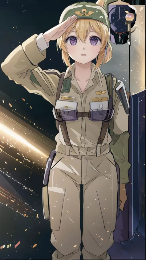 <lora:CadiaChan-10:0.8> cadiachan, blonde hair, ponytail, purple eyes, BREAK, beige pants, green helmet, beige skirt, Military helmet, military uniform, BREAK, <lora:Salute-10:0.8> Salute, masterpiece, best quality, extremely detailed, highly quality, 4k, sharp focus, professional, sharp focus, award winning, cinematic lighting, octane render, unreal engine, volumetrics dtx, Wallpaper,