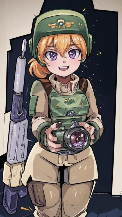 <lora:CadiaChan-10:0.8> cadiachan, blonde hair, ponytail, purple eyes, grin, BREAK, beige pants, green helmet, beige skirt, (Military helmet, breastplate, military uniform:1.15), BREAK, <lora:BetterGuns-V1:0.8> gun, aiming at viewer, holding gun, masterpiece, best quality, extremely detailed, highly quality, 4k, sharp focus, professional, sharp focus, award winning, cinematic lighting, octane render, unreal engine, volumetrics dtx, Wallpaper,