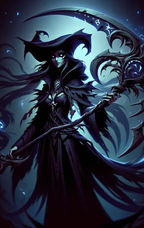 DonMD4rkT00nXL female elementalist,holding a DonM5cy7h3XL scythe, simple background <lora:DonM5cy7h3XL-v1.1-000006:0.7> <lora:DonMD4rkT00nXL:0.8>