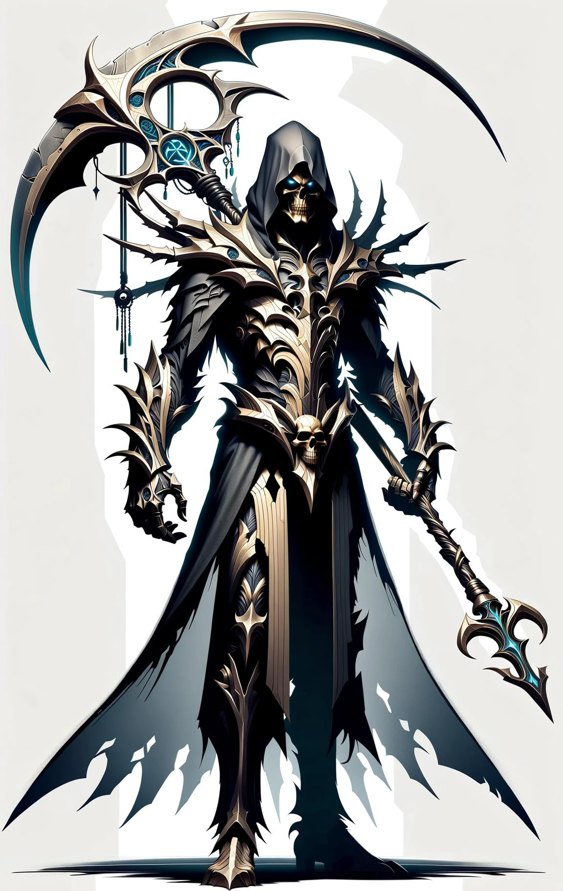 DonMG30T00nXL male adept,holding a DonM5cy7h3XL scythe, simple background <lora:DonM5cy7h3XL-v1.1-000006:0.7> <lora:DonMG30T00nXL:0.8>